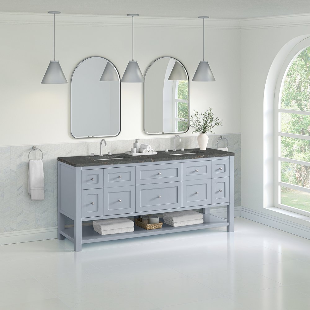 James Martin - Breckenridge 72" Double Vanity, Serenity Blue w/ 3 CM Parisien Bleu Top - 330-V72-SRB-3PBL view 4