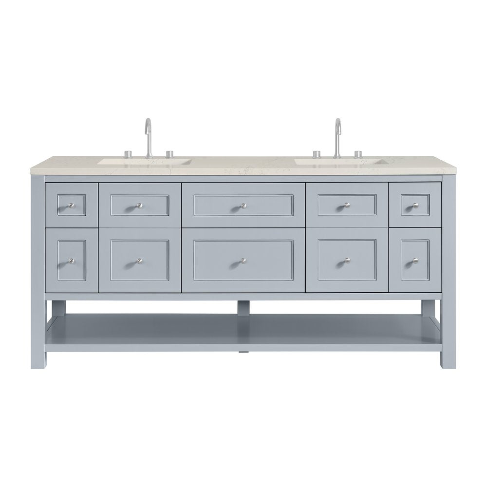 James Martin - Breckenridge 72" Double Vanity, Serenity Blue, w/ 3 CM Siberian Silestone Top - 330-V72-SRB-3SFR view 1