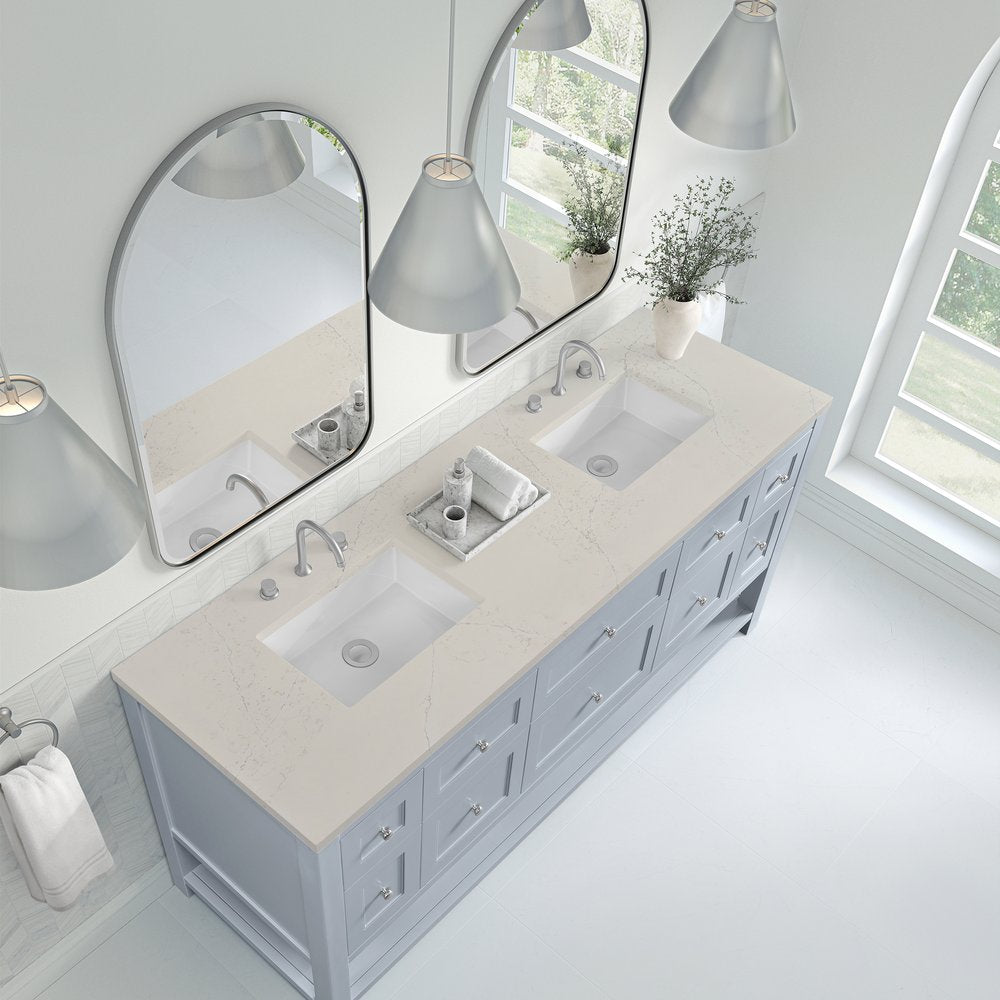 James Martin - Breckenridge 72" Double Vanity, Serenity Blue, w/ 3 CM Siberian Silestone Top - 330-V72-SRB-3SFR view 7