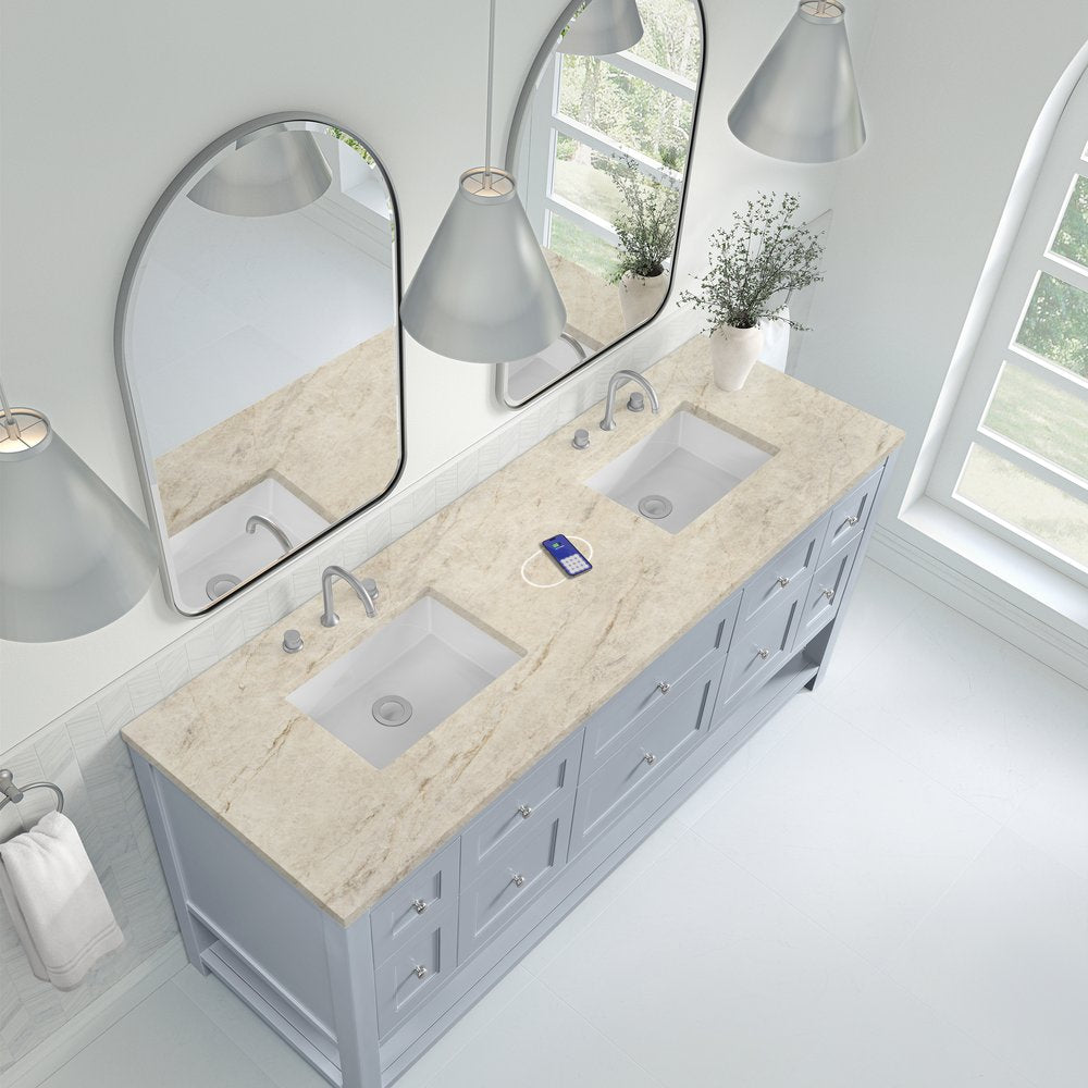 James Martin - Breckenridge 72" Double Vanity, Serenity Blue, w/ 3 CM Tajnar Eclos Top w/FreePower Wireless Charger - 330-V72-SRB-FTJR view 7