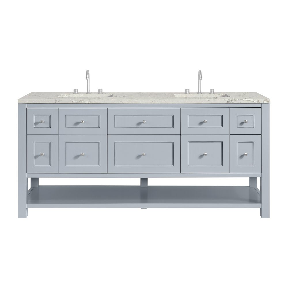 James Martin - Breckenridge 72" Double Vanity, Serenity Blue, w/ 3 CM Victorian Silver Quartz Top - 330-V72-SRB-3VSL view 1