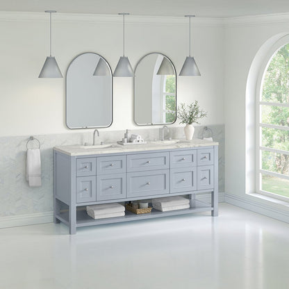 James Martin - Breckenridge 72" Double Vanity, Serenity Blue, w/ 3 CM Victorian Silver Quartz Top - 330-V72-SRB-3VSL view 4