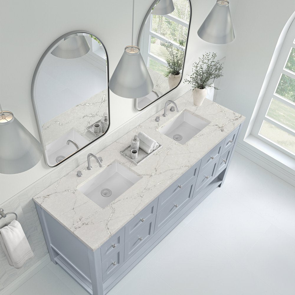 James Martin - Breckenridge 72" Double Vanity, Serenity Blue, w/ 3 CM Victorian Silver Quartz Top - 330-V72-SRB-3VSL view 7