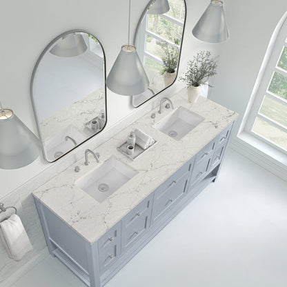 James Martin - Breckenridge 72" Double Vanity, Serenity Blue, w/ 3 CM Victorian Silver Quartz Top - 330-V72-SRB-3VSL view 7