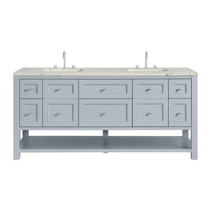 James Martin - Breckenridge 72" Double Vanity, Serenity Blue, w/ 3 CM Victorian Silver Quartz Top w/FreePower Wireless Charger - 330-V72-SRB-FVSL view 1