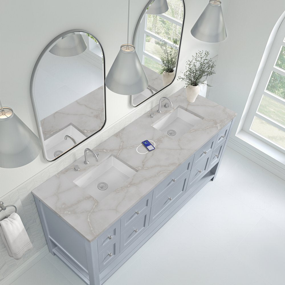 James Martin - Breckenridge 72" Double Vanity, Serenity Blue, w/ 3 CM Victorian Silver Quartz Top w/FreePower Wireless Charger - 330-V72-SRB-FVSL view 8