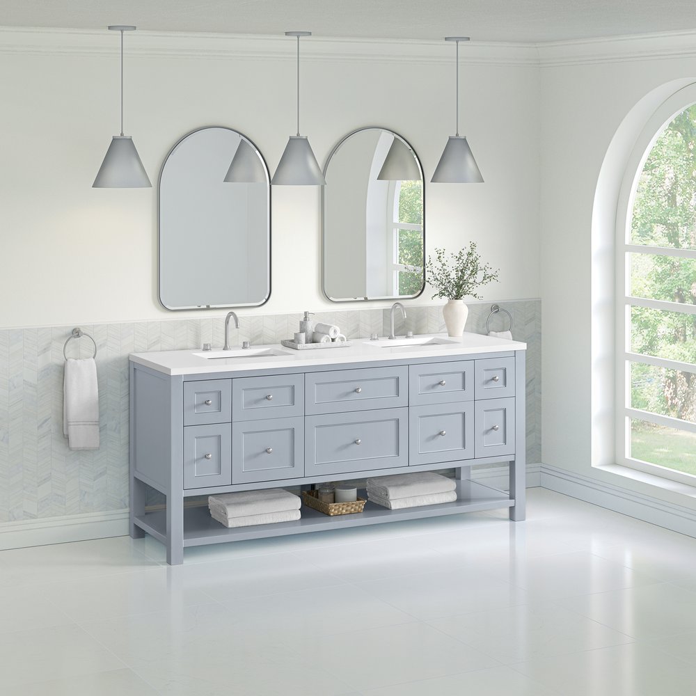 James Martin - Breckenridge 72" Double Vanity, Serenity Blue, w/ 3 CM White Zeus Quartz Top - 330-V72-SRB-3WZ view 4