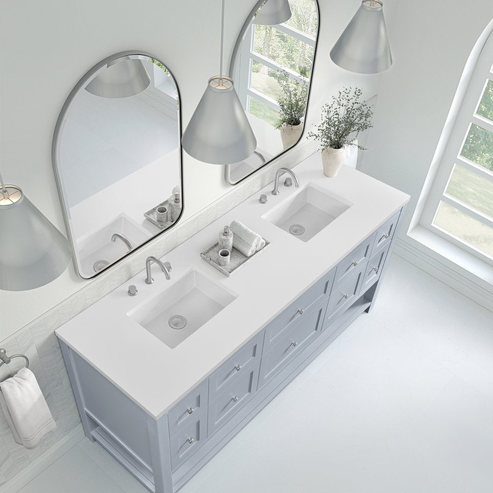James Martin - Breckenridge 72" Double Vanity, Serenity Blue, w/ 3 CM White Zeus Quartz Top - 330-V72-SRB-3WZ view 7