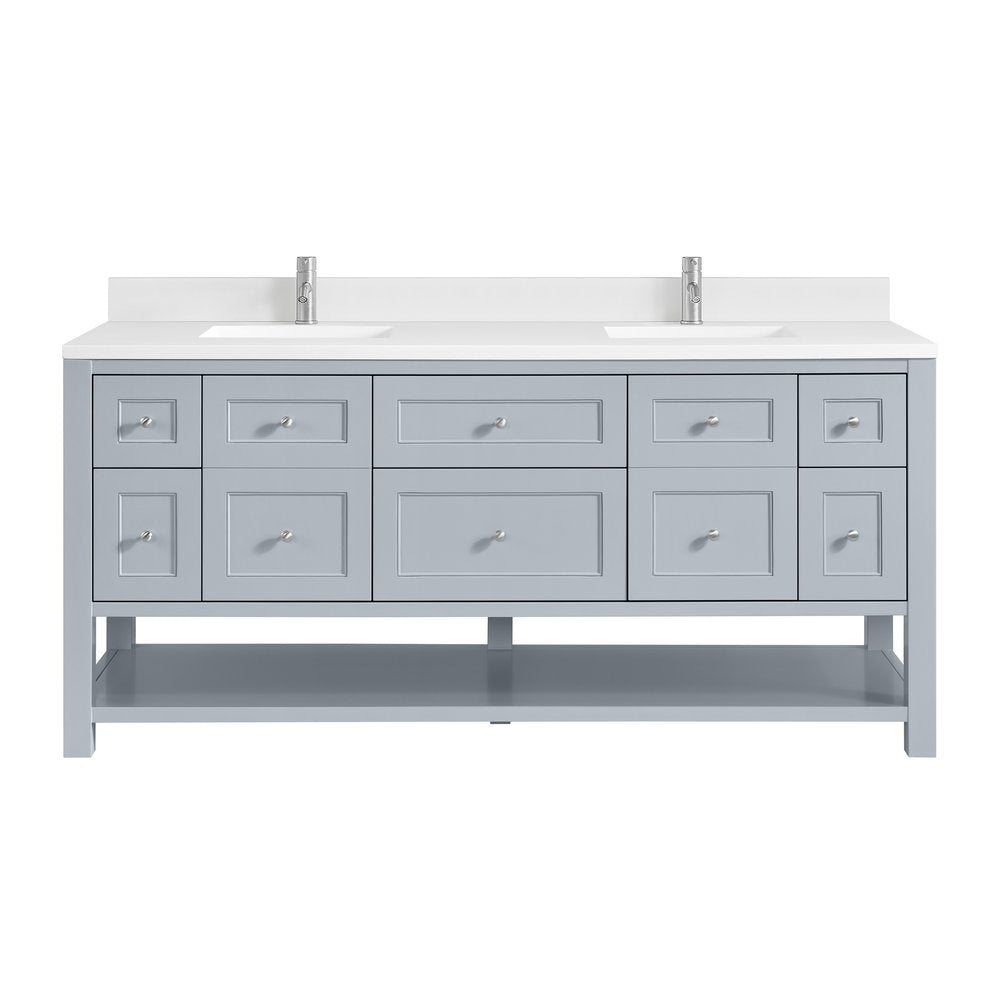 James Martin - Breckenridge 72" Double Vanity, Serenity Blue, w/ Double Hole 3 CM White Zeus Quartz Top & Backsplash - 330-V72-SRB-1WZ view 1