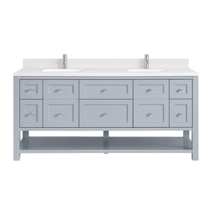 James Martin - Breckenridge 72" Double Vanity, Serenity Blue, w/ Double Hole 3 CM White Zeus Quartz Top & Backsplash - 330-V72-SRB-1WZ view 1