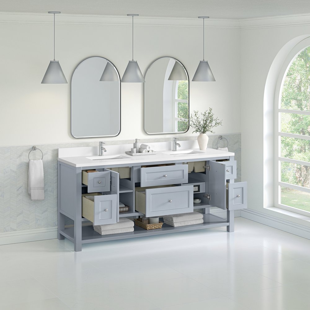 James Martin - Breckenridge 72" Double Vanity, Serenity Blue, w/ Double Hole 3 CM White Zeus Quartz Top & Backsplash - 330-V72-SRB-1WZ view 5