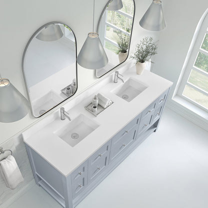 James Martin - Breckenridge 72" Double Vanity, Serenity Blue, w/ Double Hole 3 CM White Zeus Quartz Top & Backsplash - 330-V72-SRB-1WZ view 7