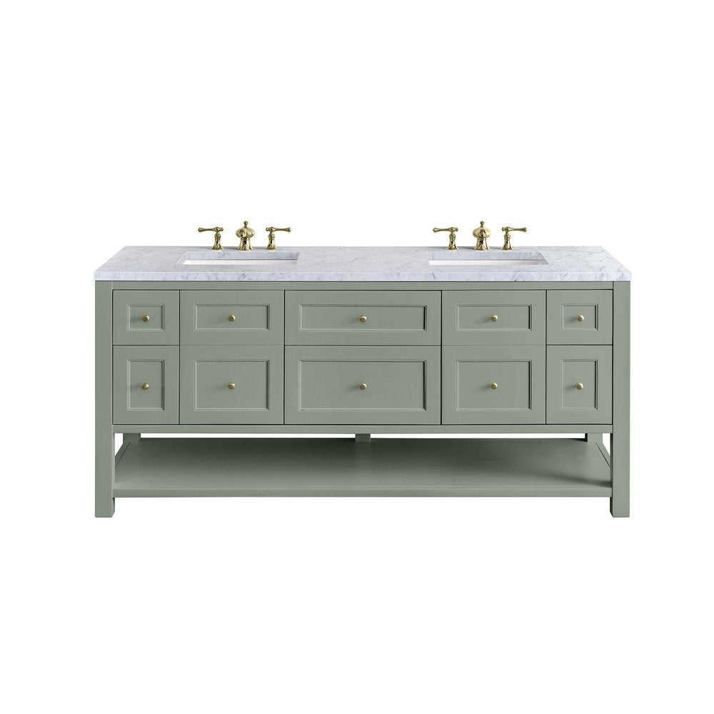 James Martin - Breckenridge 72" Double Vanity, Smokey Celadon w/ 3 CM Carrara Marble Top - 330-V72-SC-3CAR view 1