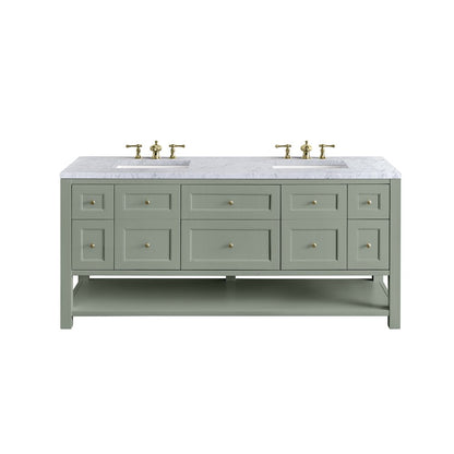 James Martin - Breckenridge 72" Double Vanity, Smokey Celadon w/ 3 CM Carrara Marble Top - 330-V72-SC-3CAR view 1