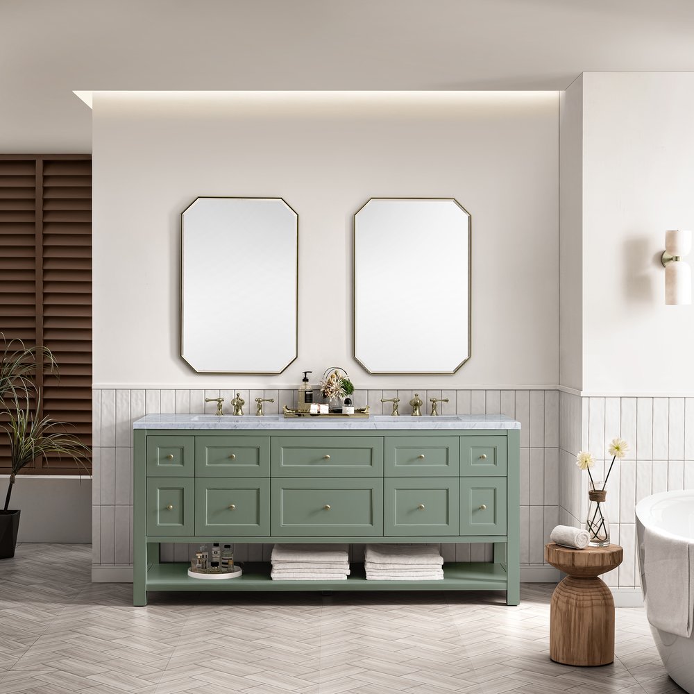 James Martin - Breckenridge 72" Double Vanity, Smokey Celadon w/ 3 CM Carrara Marble Top - 330-V72-SC-3CAR view 4