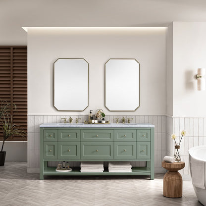 James Martin - Breckenridge 72" Double Vanity, Smokey Celadon w/ 3 CM Carrara Marble Top - 330-V72-SC-3CAR view 4
