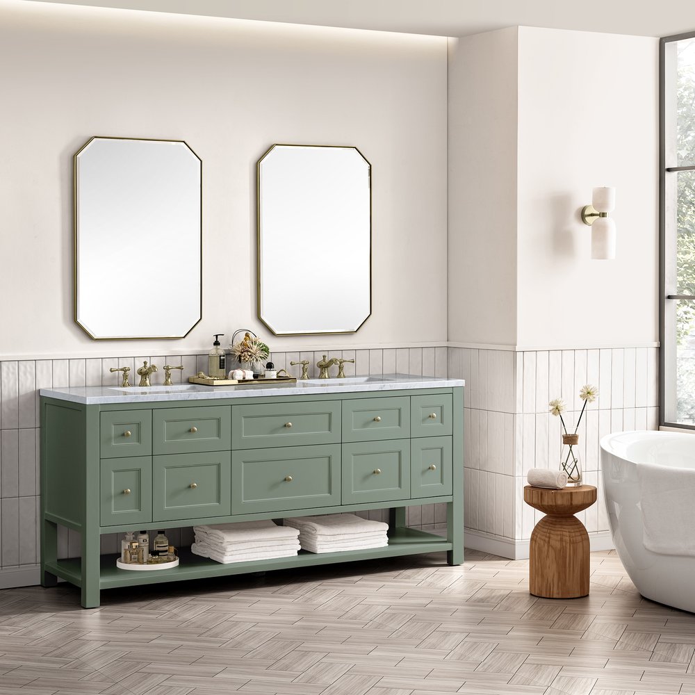 James Martin - Breckenridge 72" Double Vanity, Smokey Celadon w/ 3 CM Carrara Marble Top - 330-V72-SC-3CAR view 5