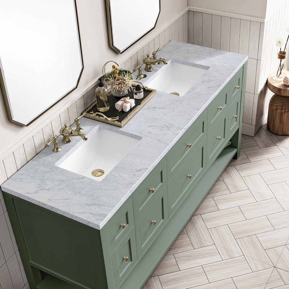 James Martin - Breckenridge 72" Double Vanity, Smokey Celadon w/ 3 CM Carrara Marble Top - 330-V72-SC-3CAR view 10