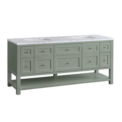 James Martin - Breckenridge 72" Double Vanity, Smokey Celadon w/ 3 CM Carrara Marble Top - 330-V72-SC-3CAR view 13