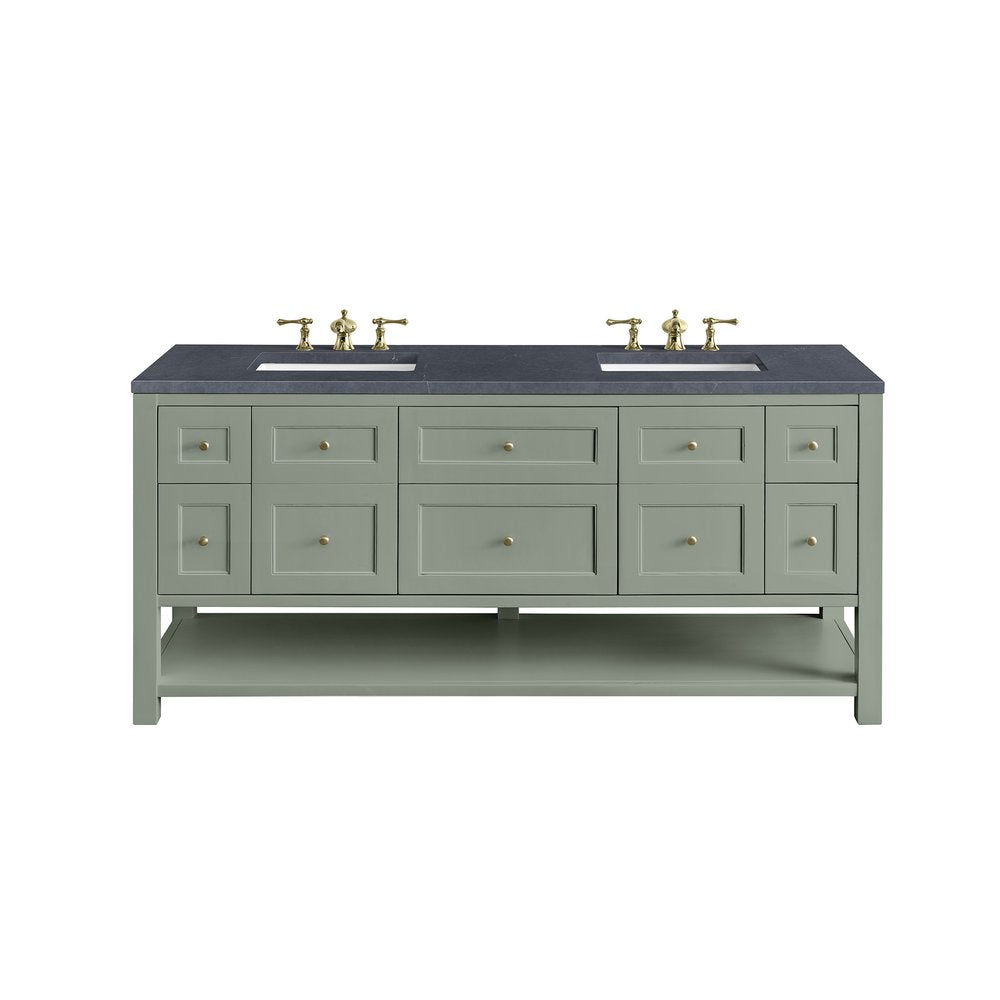 James Martin - Breckenridge 72" Double Vanity, Smokey Celadon w/ 3 CM Charcoal Soapstone Top - 330-V72-SC-3CSP view 1