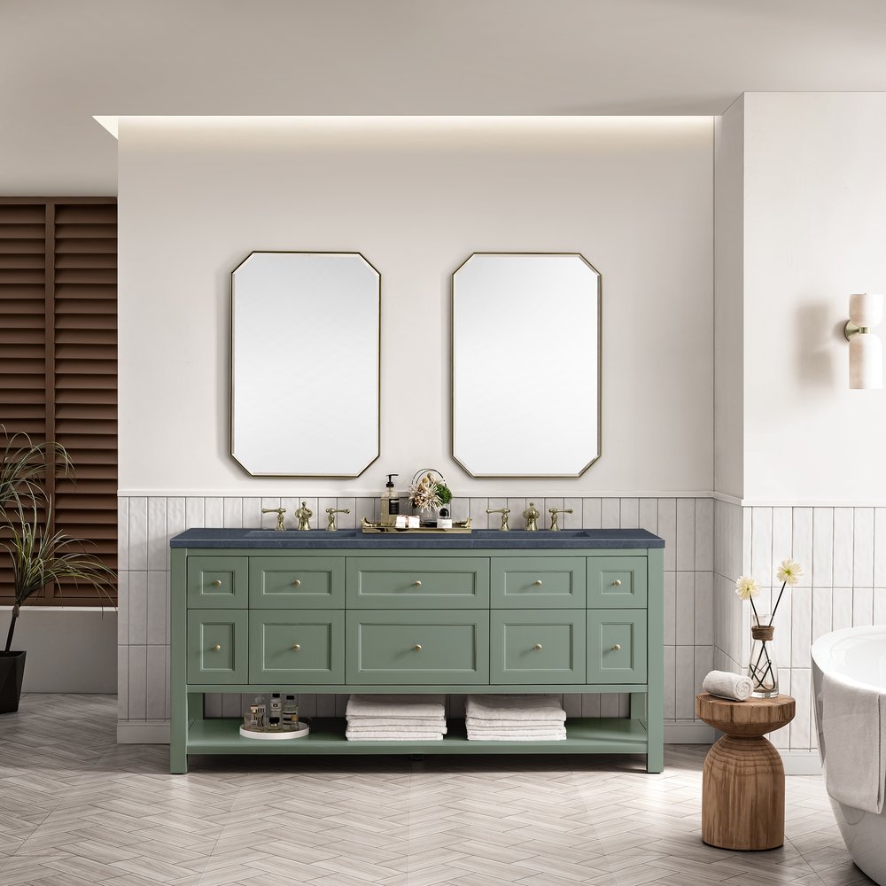 James Martin - Breckenridge 72" Double Vanity, Smokey Celadon w/ 3 CM Charcoal Soapstone Top - 330-V72-SC-3CSP view 4