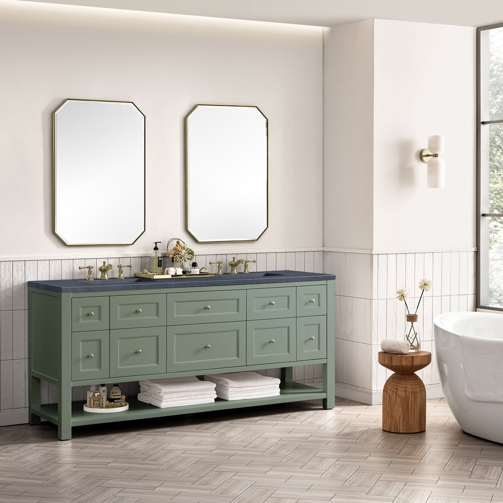 James Martin - Breckenridge 72" Double Vanity, Smokey Celadon w/ 3 CM Charcoal Soapstone Top - 330-V72-SC-3CSP view 5