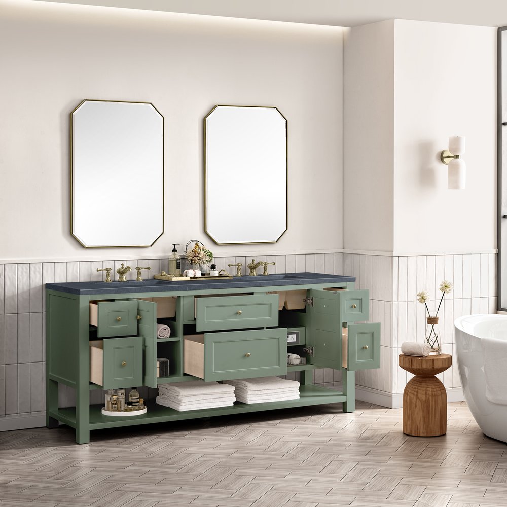 James Martin - Breckenridge 72" Double Vanity, Smokey Celadon w/ 3 CM Charcoal Soapstone Top - 330-V72-SC-3CSP view 6