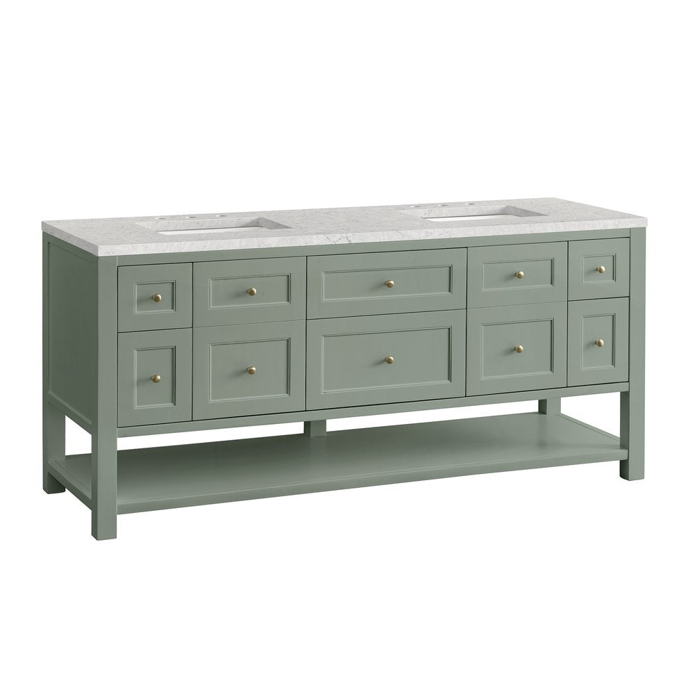 James Martin - Breckenridge 72" Double Vanity, Smokey Celadon w/ 3 CM Eternal Jasmine Pearl Top - 330-V72-SC-3EJP view 6