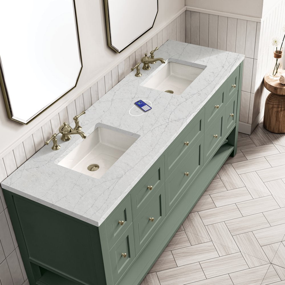 James Martin - Breckenridge 72" Double Vanity, Smokey Celadon w/ 3 CM Eternal Jasmine Pearl Top w/FreePower Wireless Charger - 330-V72-SC-FEJP view 5