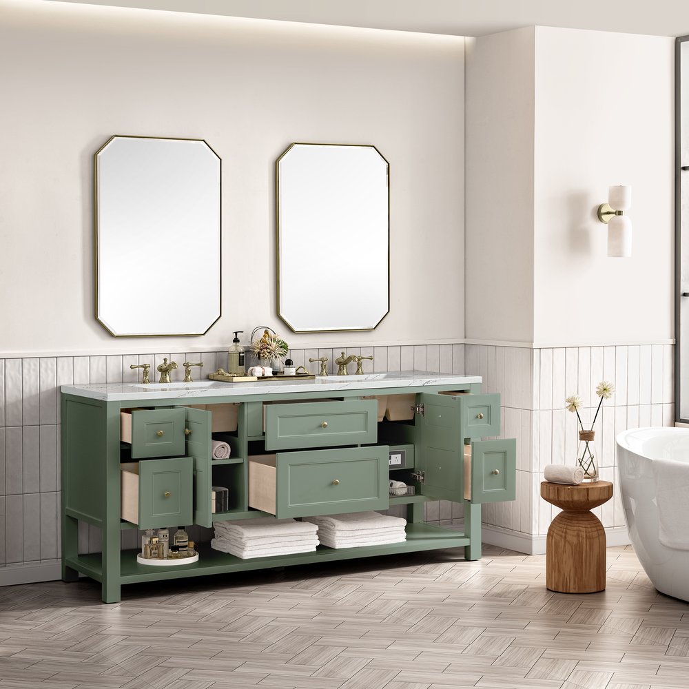 James Martin - Breckenridge 72" Double Vanity, Smokey Celadon w/ 3 CM Ethereal Noctis Top - 330-V72-SC-3ENC view 6