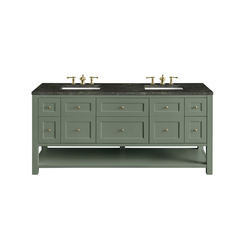 James Martin - Breckenridge 72" Double Vanity, Smokey Celadon, w/ 3 CM Phantome Eclos Top - 330-V72-SC-3PHT view 1