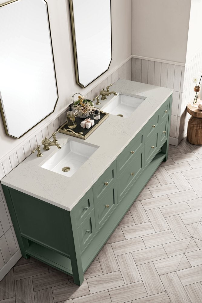 James Martin - Breckenridge 72" Double Vanity, Smokey Celadon, w/ 3 CM Siberian Silestone Top - 330-V72-SC-3SFR view 7