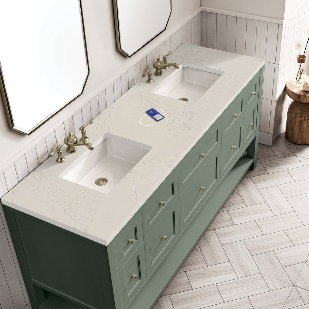 James Martin - Breckenridge 72" Double Vanity, Smokey Celadon, w/ 3 CM Siberian Silestone Top w/FreePower Wireless Charger - 330-V72-SC-FSFR view 7