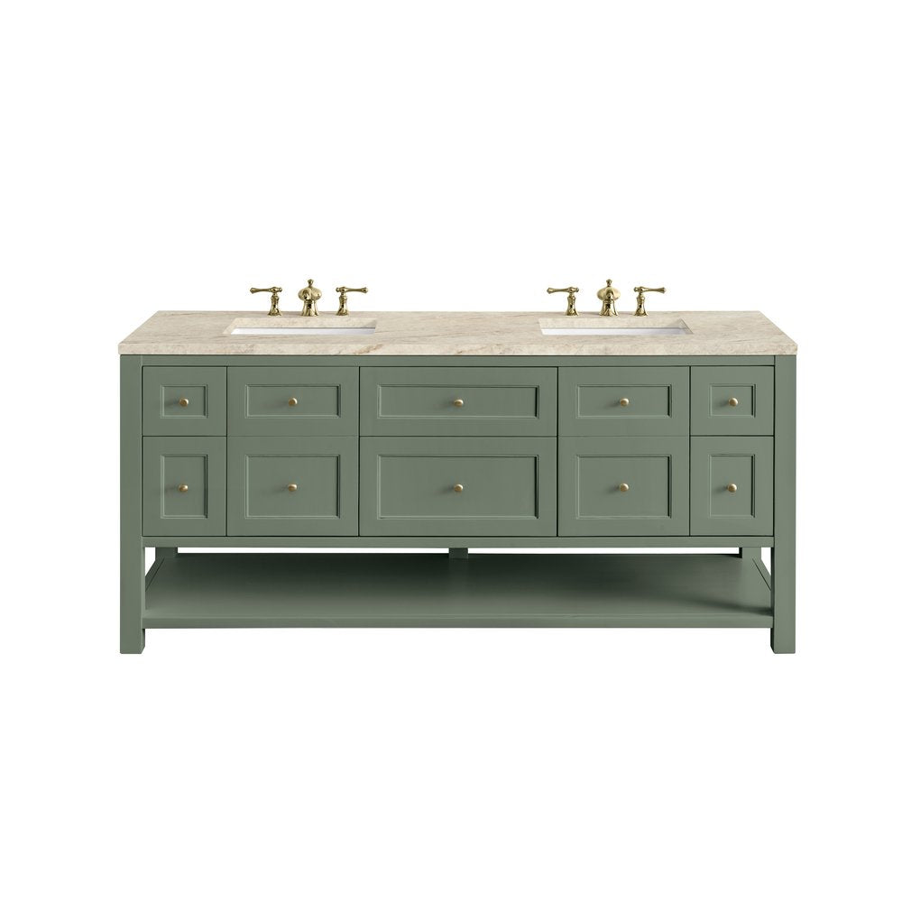 James Martin - Breckenridge 72" Double Vanity, Smokey Celadon, w/ 3 CM Tajnar Eclos Top - 330-V72-SC-3TJR view 1