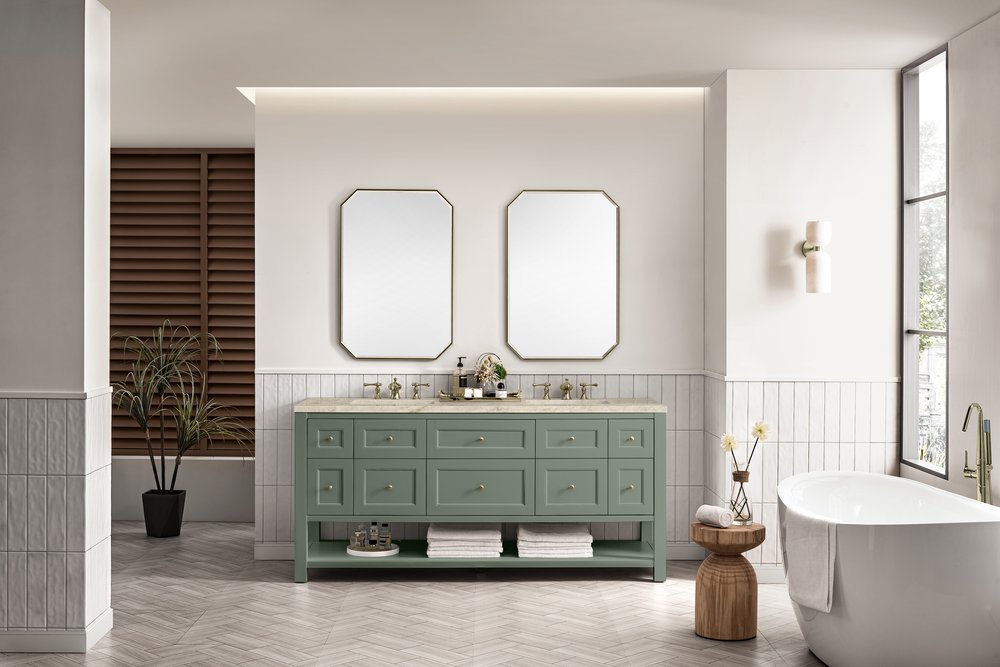 James Martin - Breckenridge 72" Double Vanity, Smokey Celadon, w/ 3 CM Tajnar Eclos Top w/FreePower Wireless Charger - 330-V72-SC-FTJR view 3