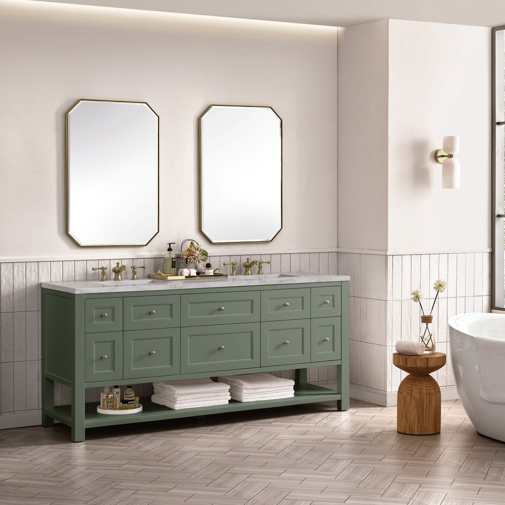 James Martin - Breckenridge 72" Double Vanity, Smokey Celadon w/ 3 CM Victorian Silver Top - 330-V72-SC-3VSL view 4