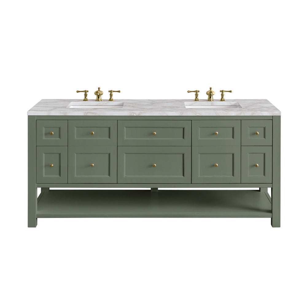 James Martin - Breckenridge 72" Double Vanity, Smokey Celadon w/ 3 CM Victorian Silver Top w/FreePower Wireless Charger - 330-V72-SC-FVSL view 1