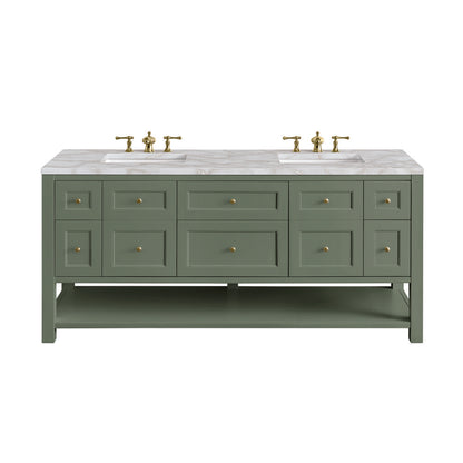 James Martin - Breckenridge 72" Double Vanity, Smokey Celadon w/ 3 CM Victorian Silver Top w/FreePower Wireless Charger - 330-V72-SC-FVSL view 1