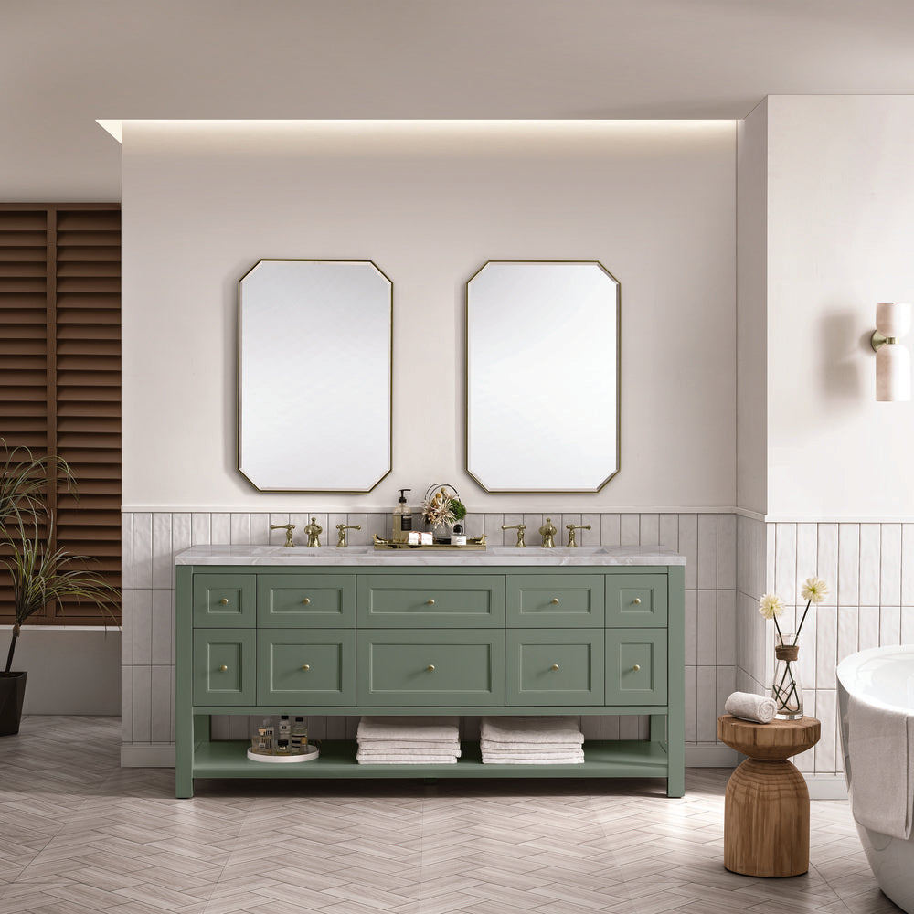 James Martin - Breckenridge 72" Double Vanity, Smokey Celadon w/ 3 CM Victorian Silver Top w/FreePower Wireless Charger - 330-V72-SC-FVSL view 4