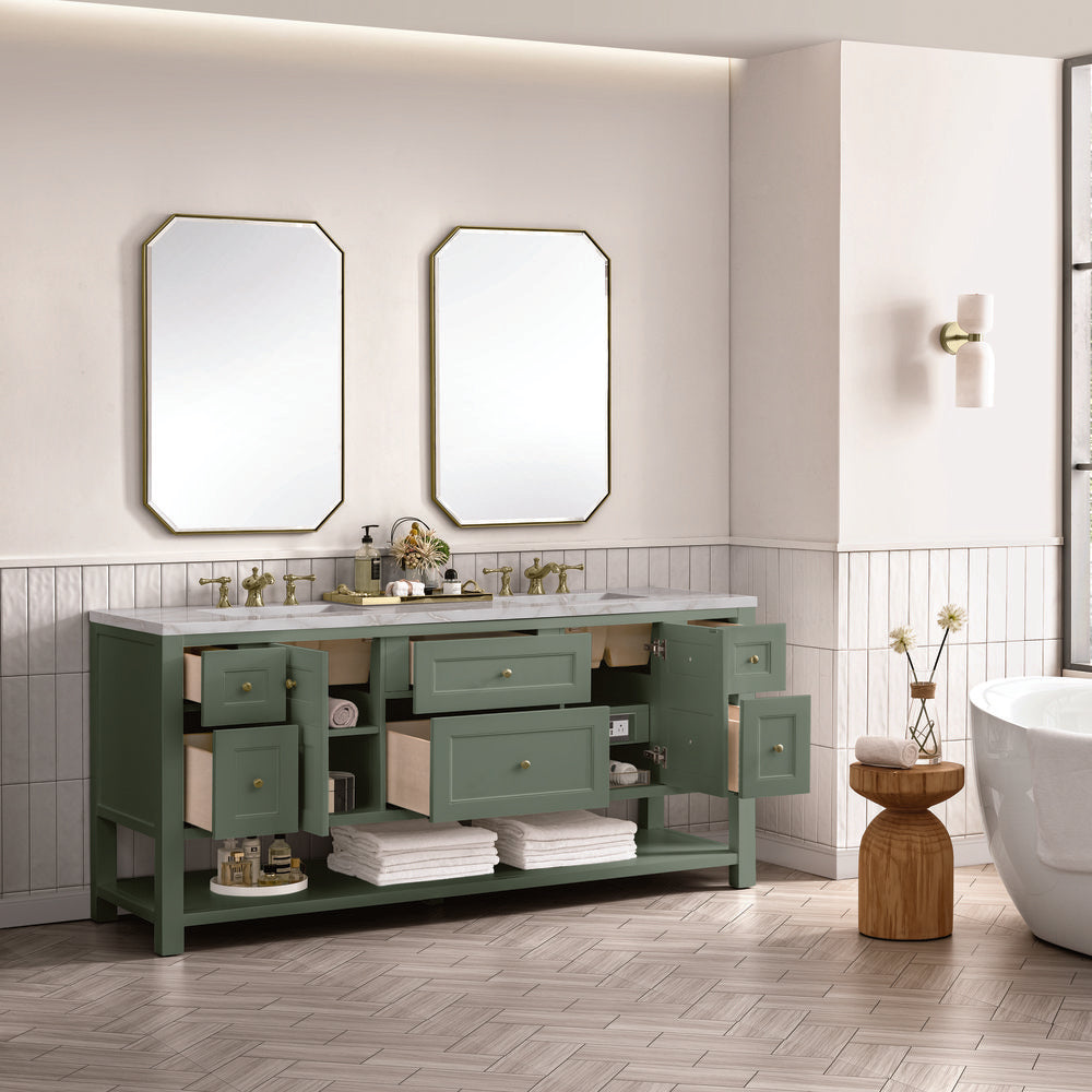 James Martin - Breckenridge 72" Double Vanity, Smokey Celadon w/ 3 CM Victorian Silver Top w/FreePower Wireless Charger - 330-V72-SC-FVSL view 6