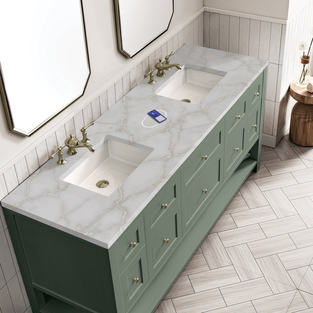 James Martin - Breckenridge 72" Double Vanity, Smokey Celadon w/ 3 CM Victorian Silver Top w/FreePower Wireless Charger - 330-V72-SC-FVSL view 8