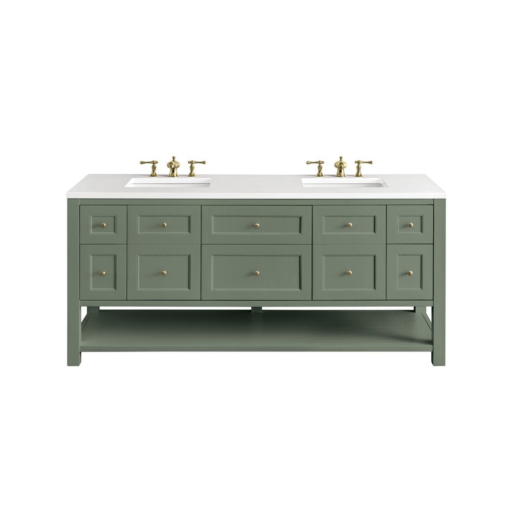 James Martin - Breckenridge 72" Double Vanity, Smokey Celadon w/ 3 CM White Zeus Top - 330-V72-SC-3WZ view 1