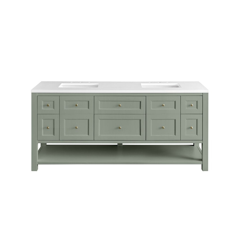 James Martin - Breckenridge 72" Double Vanity, Smokey Celadon w/ 3 CM White Zeus Top - 330-V72-SC-3WZ view 2