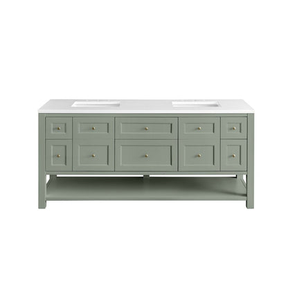 James Martin - Breckenridge 72" Double Vanity, Smokey Celadon w/ 3 CM White Zeus Top - 330-V72-SC-3WZ view 2