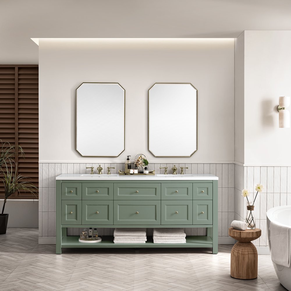 James Martin - Breckenridge 72" Double Vanity, Smokey Celadon w/ 3 CM White Zeus Top - 330-V72-SC-3WZ view 4