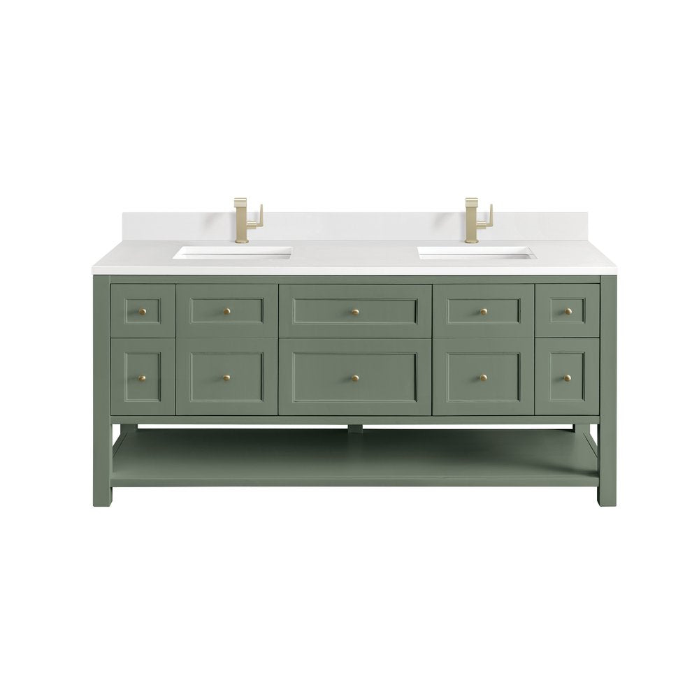 James Martin - Breckenridge 72" Double Vanity, Smokey Celadon w/ Single Hole 3 CM White Zeus Top & Backsplash - 330-V72-SC-1WZ view 1