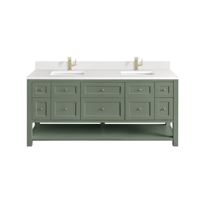 James Martin - Breckenridge 72" Double Vanity, Smokey Celadon w/ Single Hole 3 CM White Zeus Top & Backsplash - 330-V72-SC-1WZ view 1