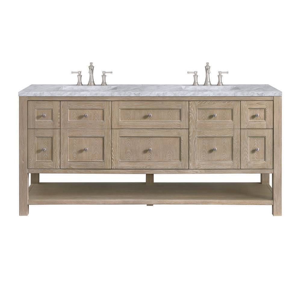 James Martin - Breckenridge 72" Double Vanity, Whitewashed Oak w/ 3 CM Carrara White Marble Top - 330-V72-WWO-3CAR view 1