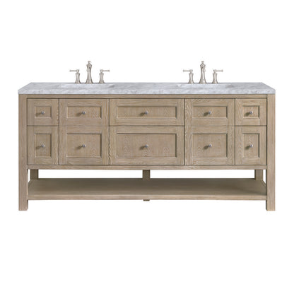 James Martin - Breckenridge 72" Double Vanity, Whitewashed Oak w/ 3 CM Carrara White Marble Top - 330-V72-WWO-3CAR view 1