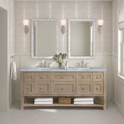 James Martin - Breckenridge 72" Double Vanity, Whitewashed Oak w/ 3 CM Carrara White Marble Top - 330-V72-WWO-3CAR view 3
